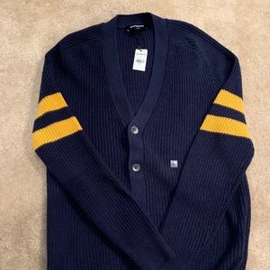 New Express Men’s Navy And Yellow Cardigan